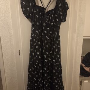 American Eagle Outfitters Black Floral Backless Maxi Dress